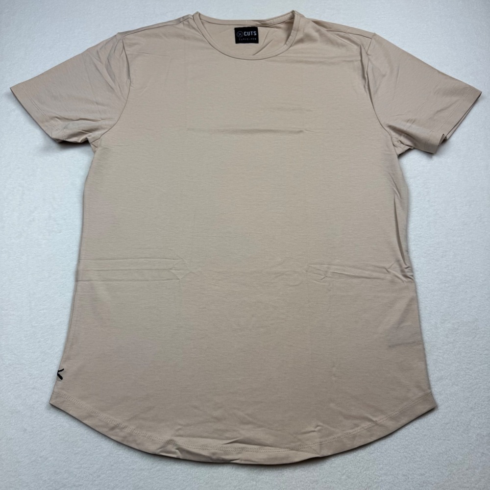 Cuts Curve-Hem T-Shirt Modern Fitted Tee Soft‎ Casual Top XL Khaki Pink